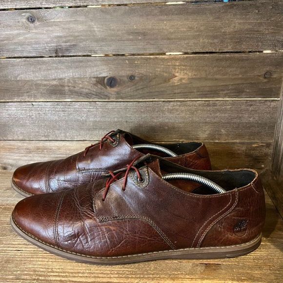 Mens Timberland Dark Brown Leather Cap‎ Toe Oxford Shoes Size 12 M GUC - Picture 2 of 6